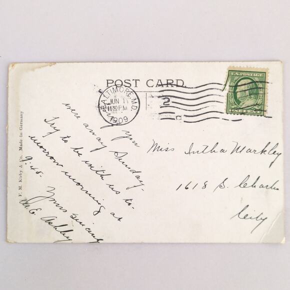 New YMCA Building Baltimore Maryland Antique Postcard 1909 Made in Germany - Picture 2 of 2